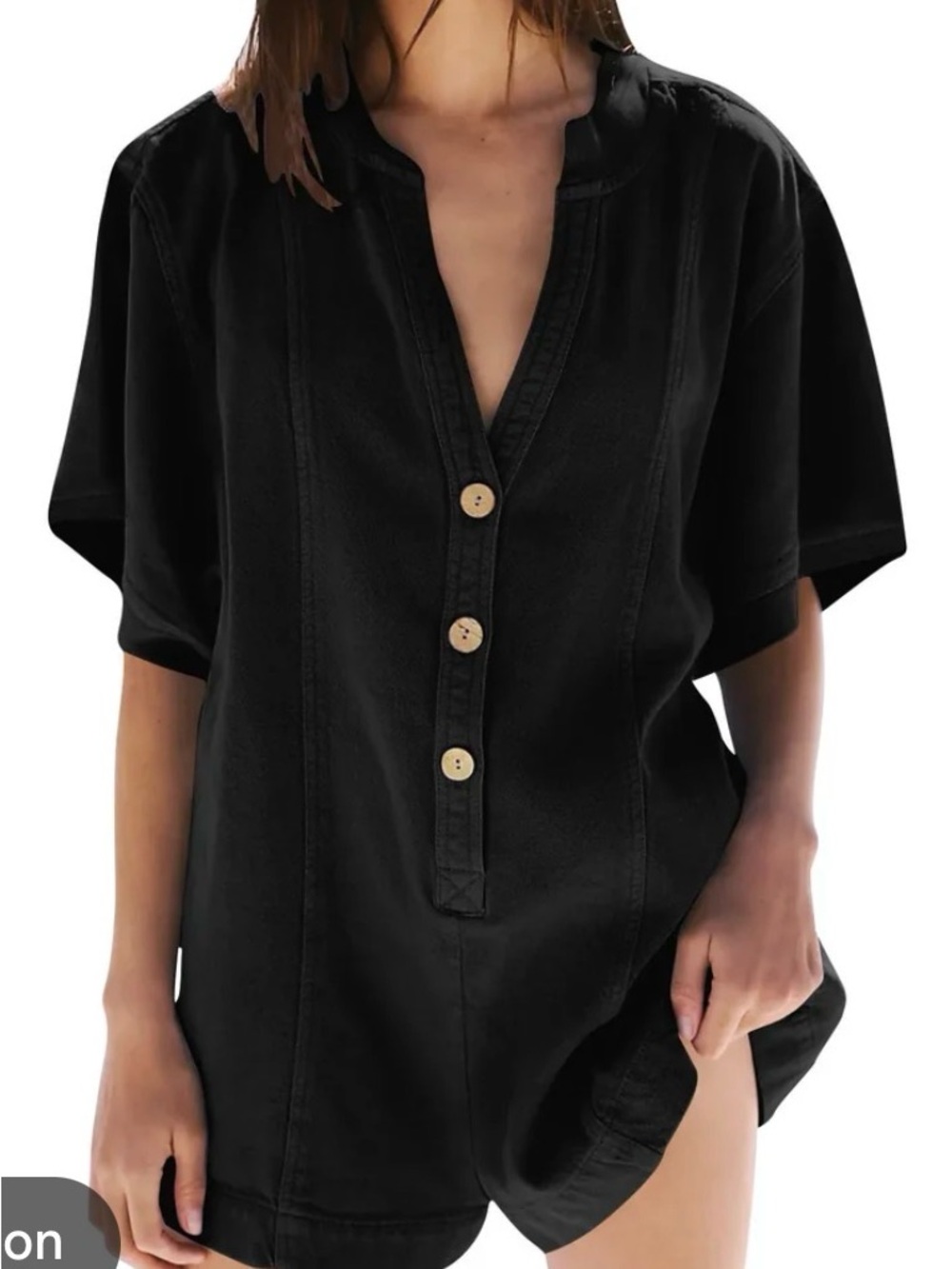 Women's Black Button-Front V-Neck romper